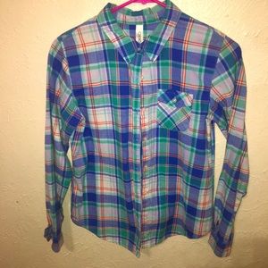 Long Sleeve Colorful Plaid Top💚💙🤍